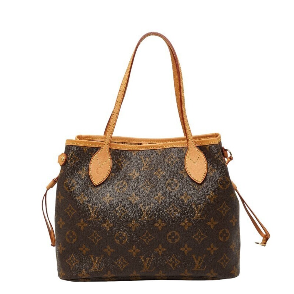 Louis Vuitton Monogram Neverfull Handbag Tote Bag Brown Leather